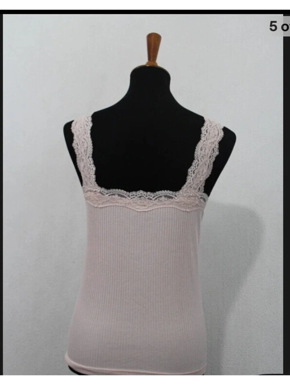 J Crew M Blush Pink Rib Knit Sleeveless Camisole Top Wide Lace Straps & Collar